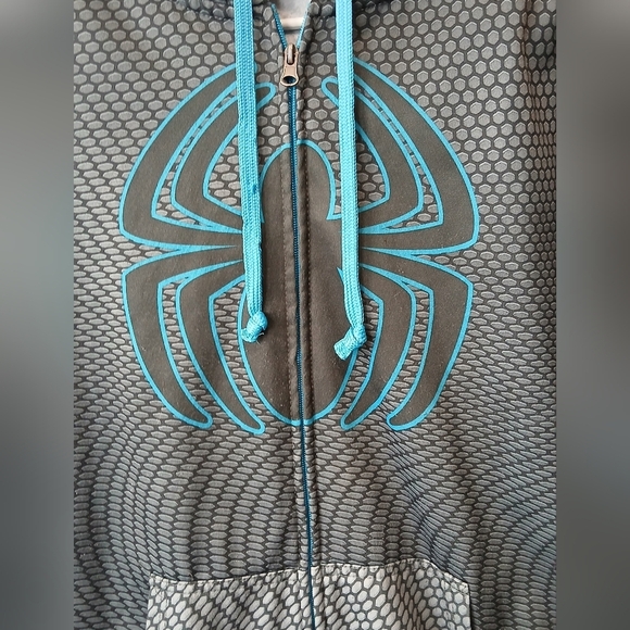 Marvel Gray and Blue Spider Zip Up Hoodie Jacket Men's Size Large 42/44 - Picture 2 of 7